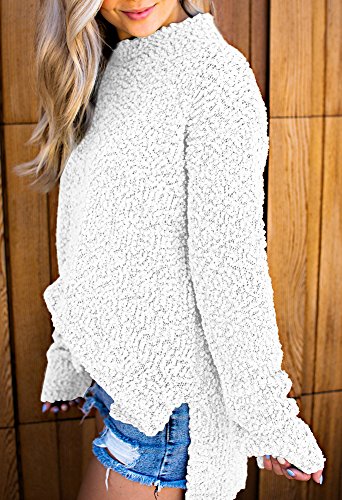 Imily Bela Womens Fuzzy Knitted Sweater Sherpa Fleece Side Slit Full Sleeve  Jumper Outwears White