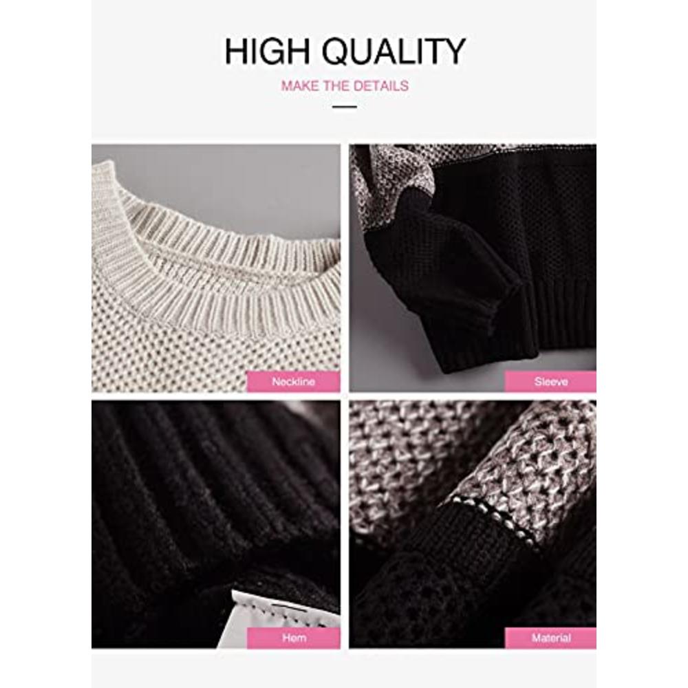 Lovezesent Womens Long Sleeve Striped Colorblock Ribbed Knitted Casual Crewneck Chunky Pullover Sweaters Jumper Tops Black Mediu