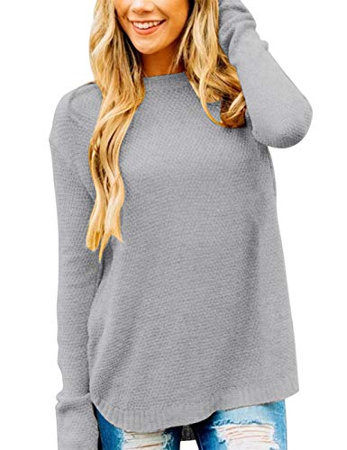 MEROKEETY Womens Long Sleeve Oversized Crew Neck Solid Color Knit Pullover Sweater Tops Grey