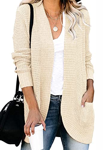 YIBOCK 2020 Womens Open Front Cardigan Long Sleeve Knitted Soft Sweater  Loose Lightweight Slouchy Coat Apricot Small