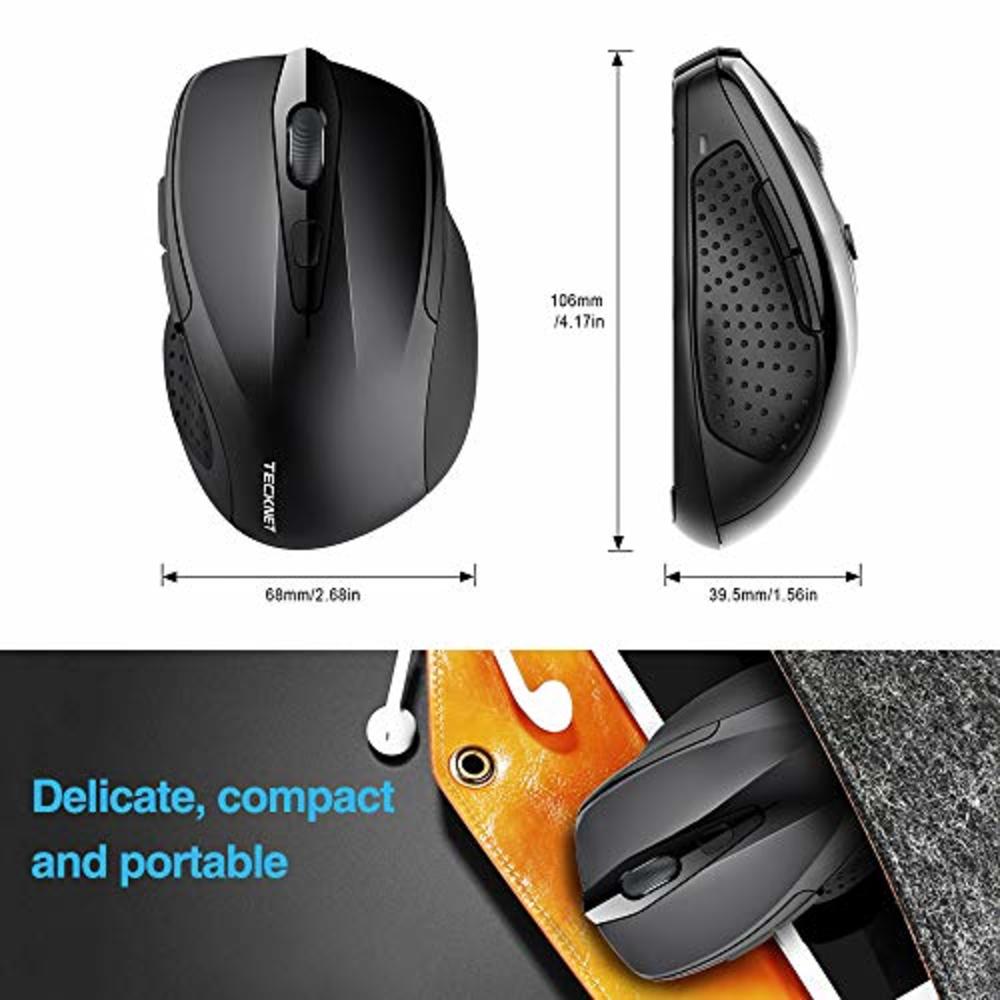 TECKNET Pro 2.4G Ergonomic Wireless Optical Mouse with USB Nano Receiver for Laptop,PC,Computer,Chromebook,Notebook,6 Buttons,24