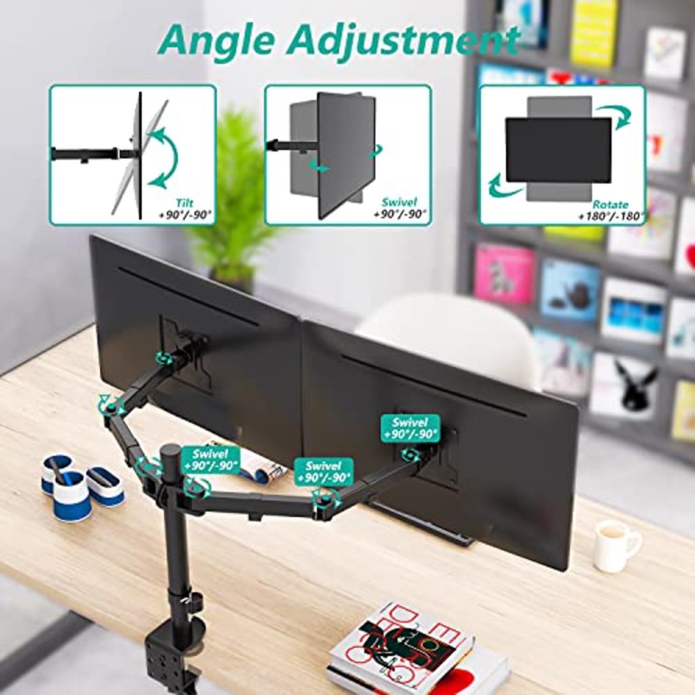 WALI Dual LCD Monitor Fully Adjustable Desk Mount Stand Fits 2 Screens up to 27 inch, 22 lbs. Weight Capacity per Arm (M002), Bl