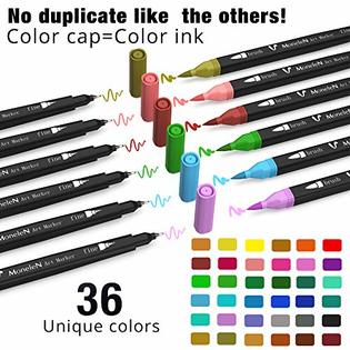 MoneleN Coloring Markers Set for Adults Kids Teen 36 Dual Brush Pens Fine  Tip Art Colored