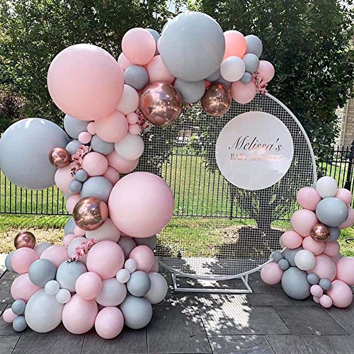 LEKANI 136 Pieces Balloon Garland Kit Balloon Arch Garland for Wedding Birthday Party Decorations(Pink Gray)
