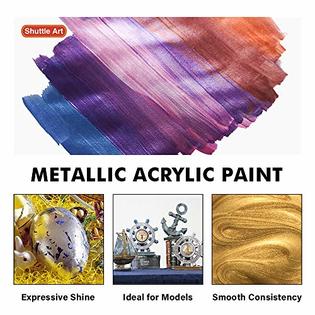 SA MAP20 Metallic Acrylic Paint Set, Shuttle Art 20 Colors Metallic Paint  in Bottles (60ml, 2oz) with 3 Brushes and 1 Palette, Rich Pigme