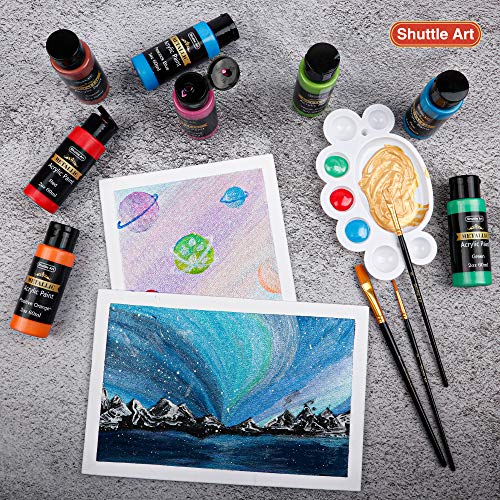 Shuttle Art Metallic Acrylic Paint Set, Shuttle Art 20 Colors Metallic Paint in Bottles (60ml, 2oz) with 3 Brushes and 1 Palette, Rich Pigme
