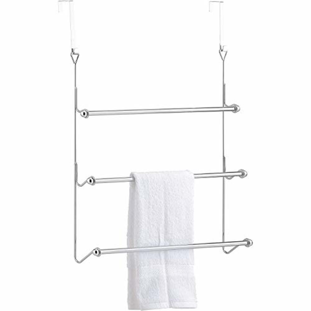 MyGift Over-The-Door 3 Tier Bathroom Towel Bar Rack with Chrome-Plated Finish