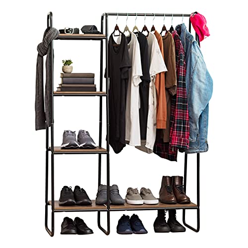 IRIS USA, Inc. PI Standing, Metal Garment Wood Shelf, Clothing Rack with Shelves, 3, Black