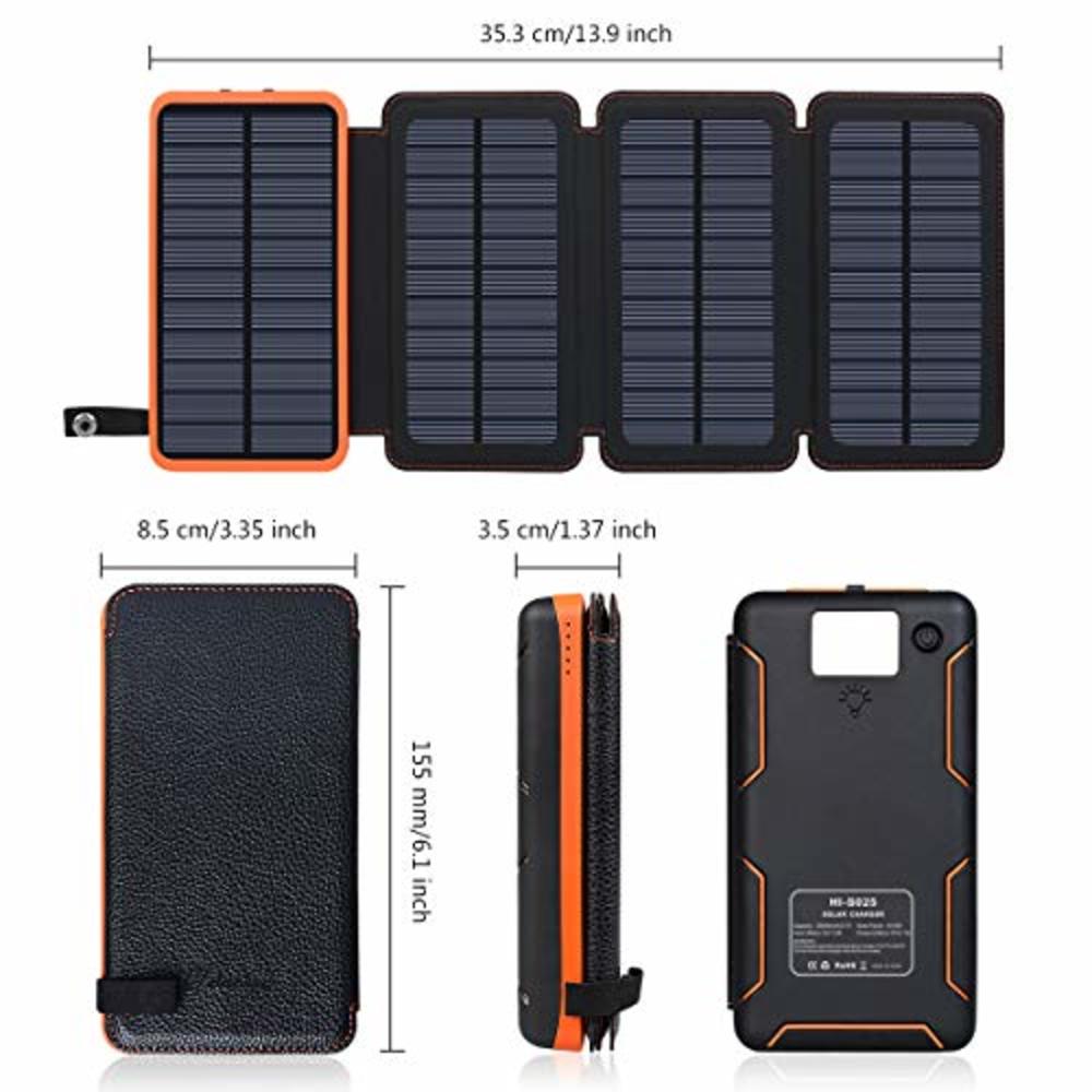 Hiluckey Solar Charger 25000mAh, Hiluckey Outdoor Portable Power Bank with 4 Solar Panels, Fast Charge External Battery Pack with Dual 2.