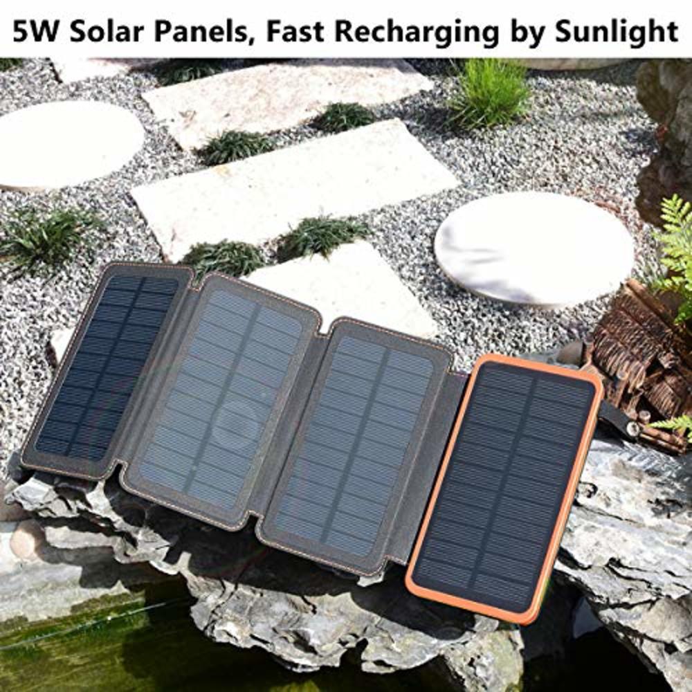 Hiluckey Solar Charger 25000mAh, Hiluckey Outdoor Portable Power Bank with 4 Solar Panels, Fast Charge External Battery Pack with Dual 2.