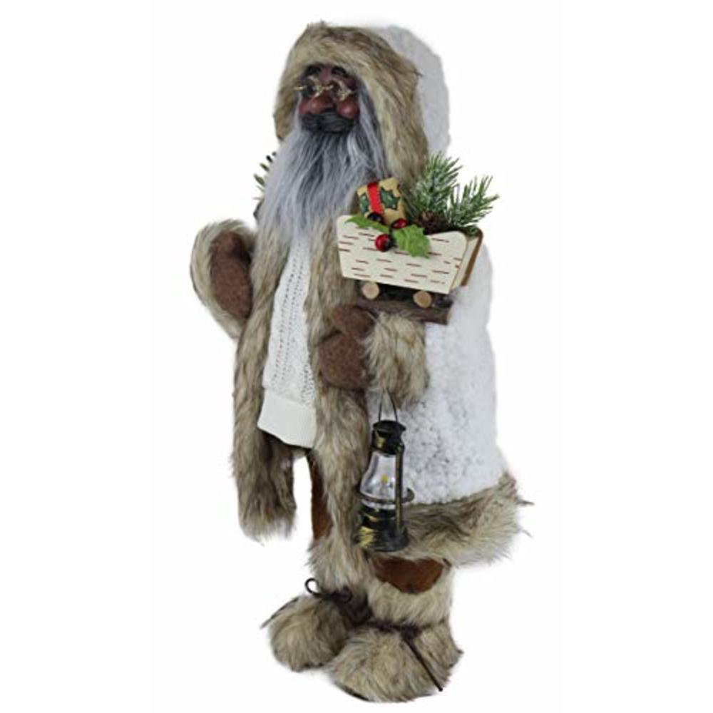Windy Hill Collection 16" Inch Standing Fleece and Cable Knit Woodland Ethnic African American Santa Claus Christmas Figurine Fi