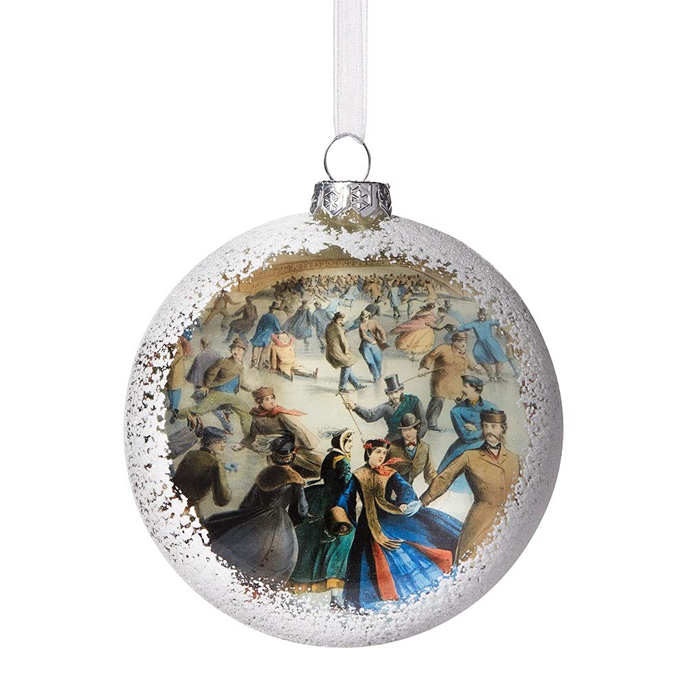 THE METROPOLITAN MUS Blown glass christmas Ornaments Disc Hand Painted currier and Ives Vintage Skating Scene christmas Tree Decorations 375 Inch Dia