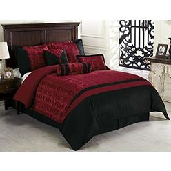 Chezmoi Collection Dynasty Black Red Jacquard 7-Piece Comforter Set, King Size