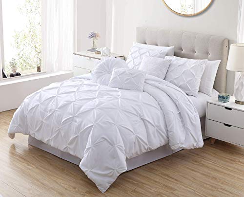Chezmoi Collection Sydney 7-Piece Pinch Pleat Pintuck Bedding Comforter Set (King, White)