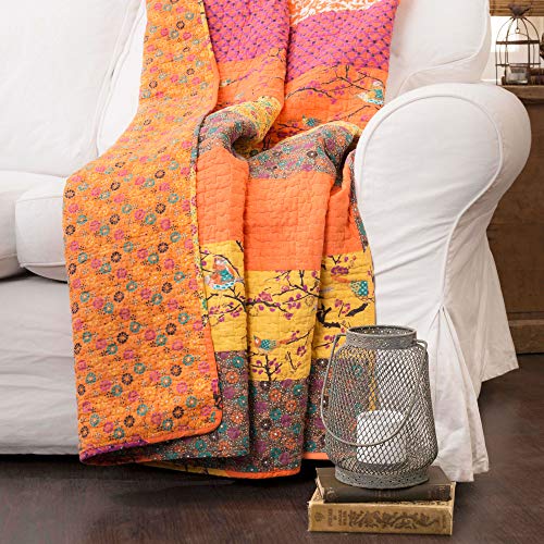 Lush Decor C19924P14-000, Tangerine Royal Empire Throw-Floral Stripe Reversible Design Blanket-60” x, 60 by 50-Inch
