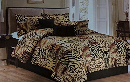 Legacy Decor 5 Pc Multi Animal Print Black, Brown, Tan Microfur Comforter Set. Twin Size Comforter Set