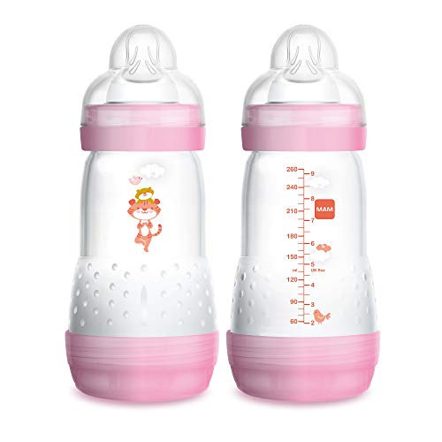 MAM Easy Start Anti-Colic Bottle 9 oz (2-Count), Baby Essentials, Medium Flow Bottles with Silicone Nipple, Baby Bottles for Bab