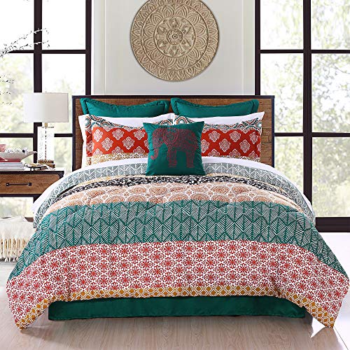 Lush Decor Lush Décor Lush Decor Bohemian Stripe Comforter-Colorful Pattern Boho Style Reversible 7 Piece Bedding Set-Full Queen-Turquoise