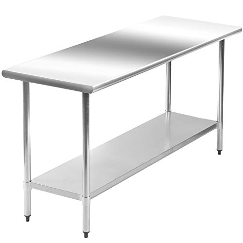 FDW Kitchen Work Table Scratch Resistent and Antirust Metal Stainless Steel Work Table with Adjustable Table Foot Scratch Resistent