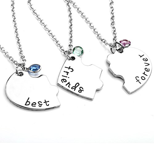 Top Plaza Silver Tone Alloy Rhinestone Best Friends Forever and Ever BFF Necklace Engraved Puzzle Friendship Pendant Necklaces S