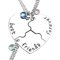 Top Plaza Silver Tone Alloy Rhinestone Best Friends Forever and Ever BFF Necklace Engraved Puzzle Friendship Pendant Necklaces S