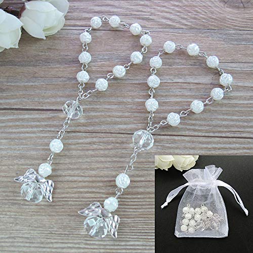 We 24 Pcs Mini Rosary Baptism Favors with Angels for Boy and Girl Recuerdos de Bautizo Finger Rosaries Silver Plated West East Impo