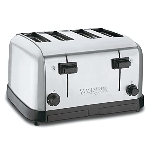 Waring Commercial WCT708 Brushed Chrome 4-Slice Commercial Medium Duty Pop-Up Toaster, 120V, 5-15 Phase Plug