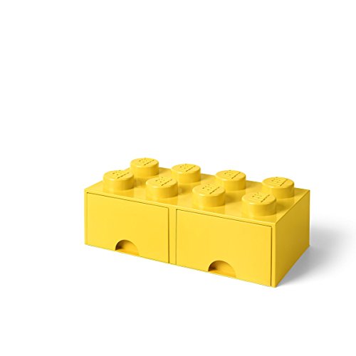 Room Copenhagen LEGO Brick Drawer, 8 Knobs, 2 Drawers, Stackable Storage Box, Bright Yellow