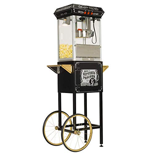 Fun Time Funtime Sideshow Popper 8-Ounce Hot Oil Popcorn Machine with Cart, Black/Gold