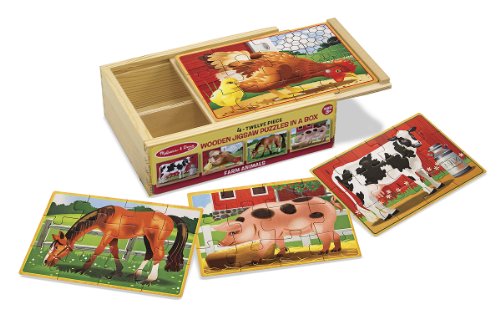 Melissa & Doug Farm 4-in-1 Wooden Jigsaw Puzzles in a Storage Box (48 pcs total)