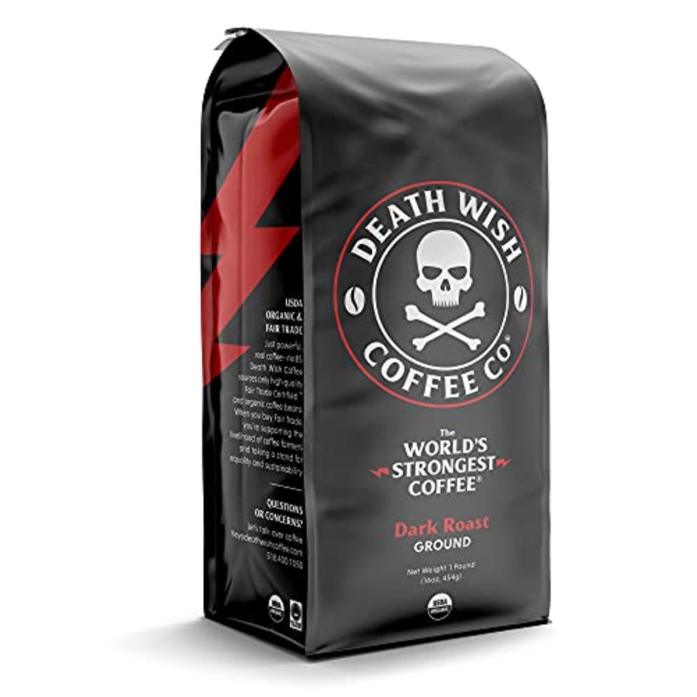 DEATH WISH COFFEE CO DEATH WISH COFFEE Ground Coffee Dark Roast [16 oz.] The Worlds Strongest Coffee - Organic, Fair Trade, Strong Coffee Grounds fro