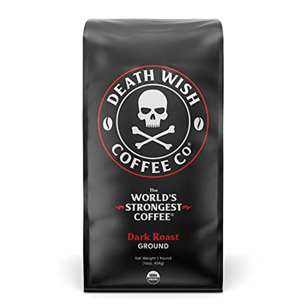 DEATH WISH COFFEE CO DEATH WISH COFFEE Ground Coffee Dark Roast [16 oz.] The Worlds Strongest Coffee - Organic, Fair Trade, Strong Coffee Grounds fro