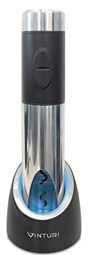Vinturi Electric Rechargeable Wine Opener with Base and Foil Cutter, Silver