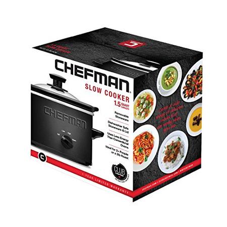 CHEFMAN RJ15-15-Black Chefman Slow Cooker, Compact Personal Size for 2+  People, Fits 2 lb Roast, Removable Crock, Dishwasher Safe Stoneware & Lid,  1.5