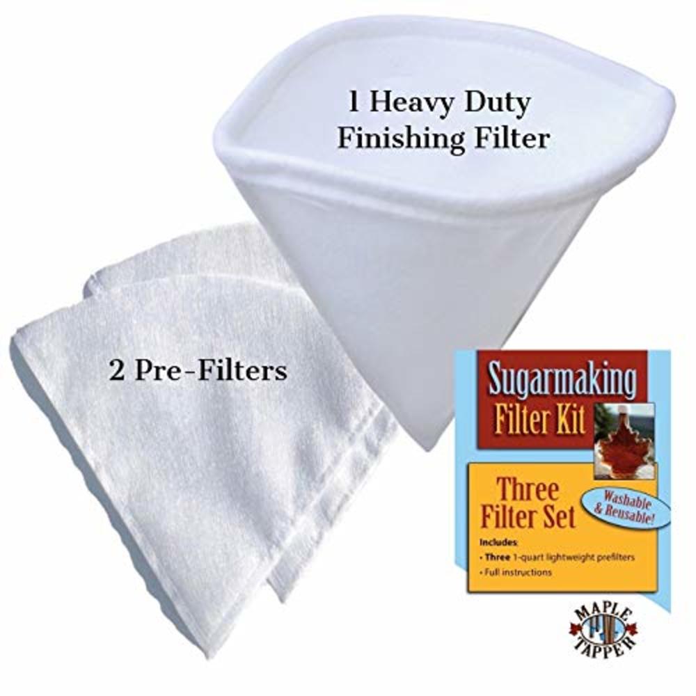 Maple Tapper 3 Pc. Maple Syrup 1 Qt. Filter Set - REUSABLE Premium Synthetic Filters – One (1) Heavy Duty Boiling Filter and Two
