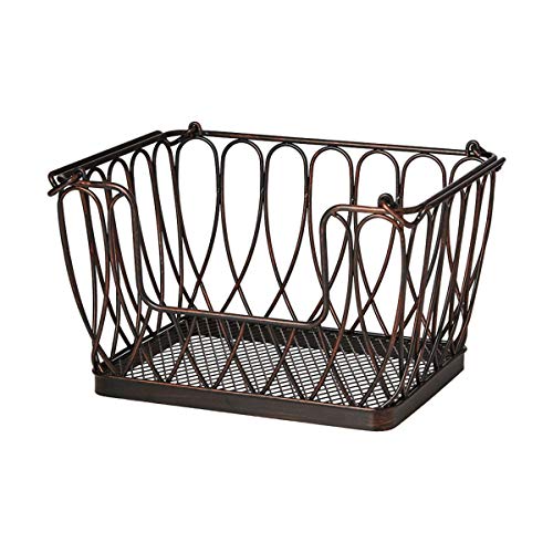 Gourmet Basics by Mikasa Loop and Lattice Stacking/Nesting Rectangular Metal Basket, Antique Black