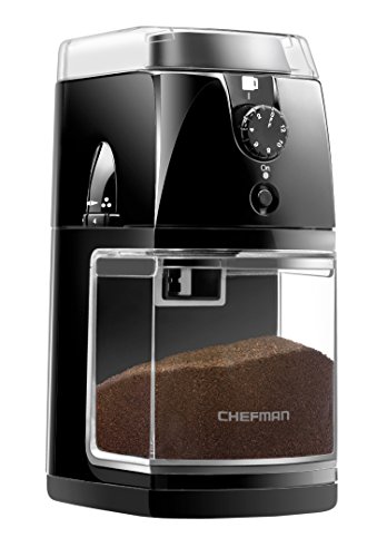 Chefman Coffee Grinder Electric Burr Mill - Freshly Grinds Up to 2.8oz Beans, Large Hopper with 17 Grinding Options for 2-12 Cup