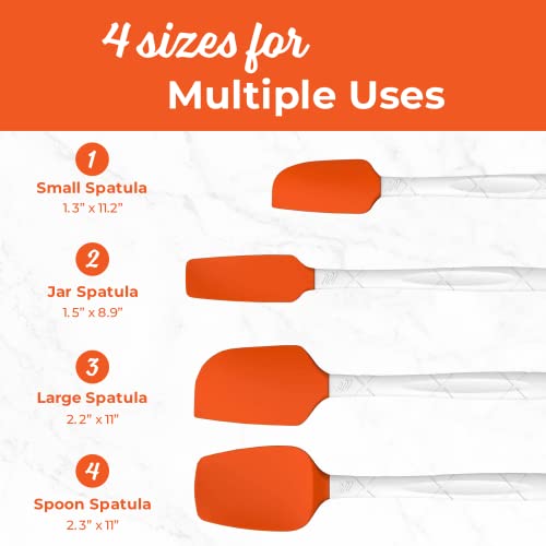 M KITCHEN WORLD Silicone Spatula Set - 4 Piece Heat Resistant Spatulas for Cooking & Baking - Orange