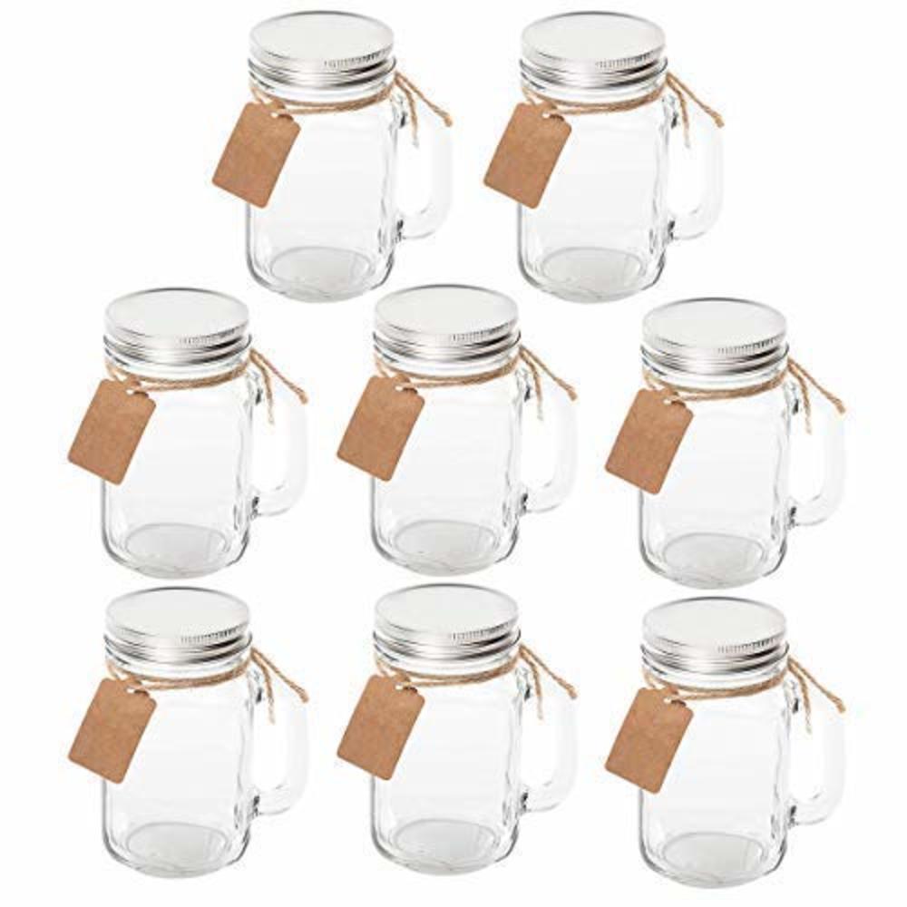 Maredash 8 Pack Mason Jars With Handle Lids with Chalkboard Labels and Tin Lids 16 OZ For Favors