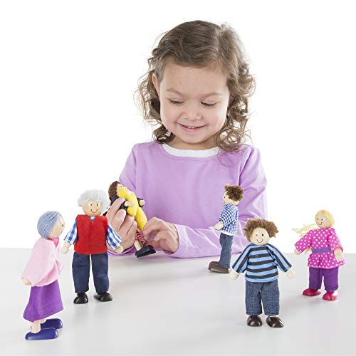 Melissa & Doug 7-Piece Poseable Wooden Doll Family for Dollhouse (2-4 inches each)