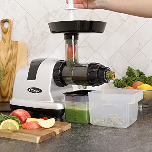 Omega Juicer J8006HDS Quiet Dual-Stage Slow Speed Masticating 80 Revolutions per Minute with High Juice Output, 200-Watt, Silver