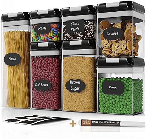 Chefs Path Airtight Food Storage Containers Set - 7 PC - Pantry Organization and Storage 100% Airtight, BPA Free Clear Plastic, Kitchen Can