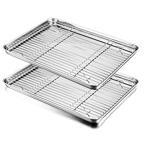 E-far Baking Sheet with Rack Set, E-far Stainless Steel Baking Pans Tray Cookie Sheet with Cooling Rack, 16 x 12 x 1 inch, Non Toxic &