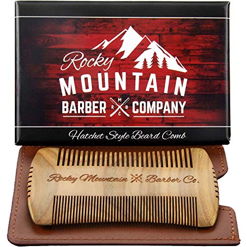 Rocky Mountain Barbe Beard Comb - Sandalwood Natural Hatchet Style for Hair - Anti-Static & No Snag, Handmade Wide & Fine Tooth Contour Brush Best fo