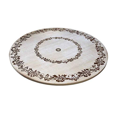 gb Home Collection Premium Engraved Wood Tabletop Lazy Susan, 18 x 18 x 1", Rustic, Antique Distressed Look, Turn Table, Kitchen Dinner Turning Tab
