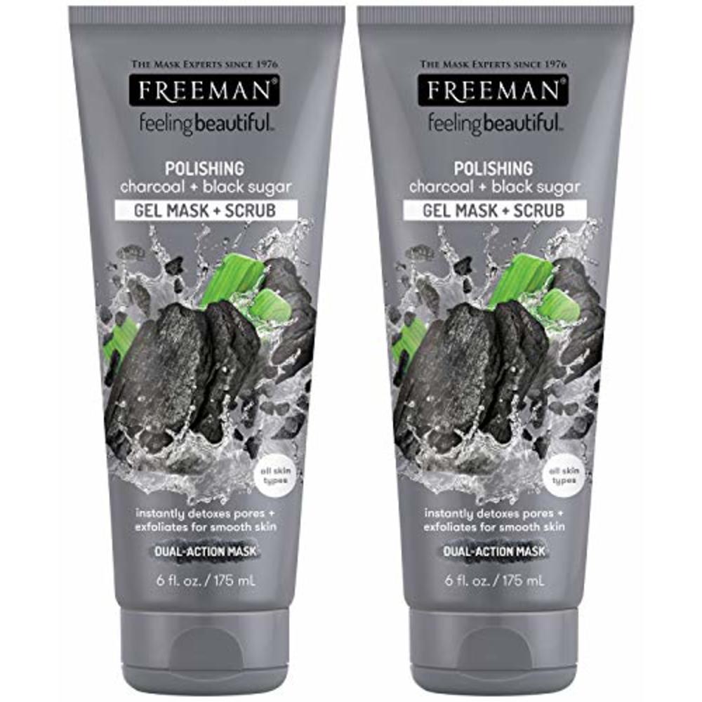 Freeman Beauty Freeman Feeling Beautiful Charcoal & Black Sugar Gel Mask and Scrub, 6-Ounce, 2 Count
