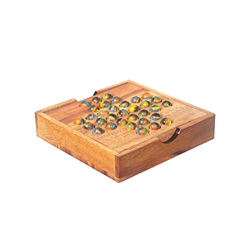 REIZEN Peg Solitaire Game with Wooden Marbles