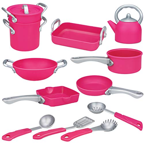 Liberty Imports Deluxe Pink Kitchen Gourmet Cookware Pots and Pans Playset for Girls (13 Pcs)