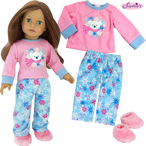 Sophias Polar Bear Winter Doll Pajamas for 18 Inch Dolls, 3 Piece Snowflake Set Includes Slippers | Doll Sold Separately
