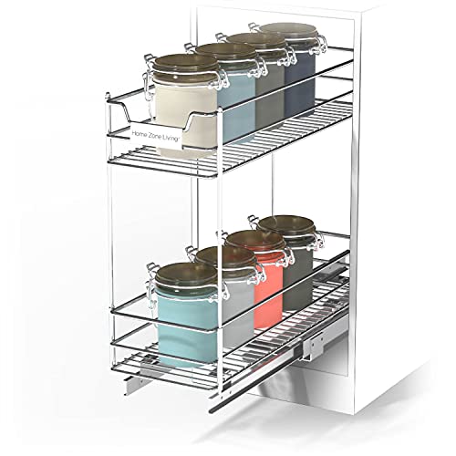 Home Zone Living Pull Out Drawer cabinet Organizer - 2-Tier Slide Out Shelves for Optimal Kitchen Storage, 7A W x 20A D
